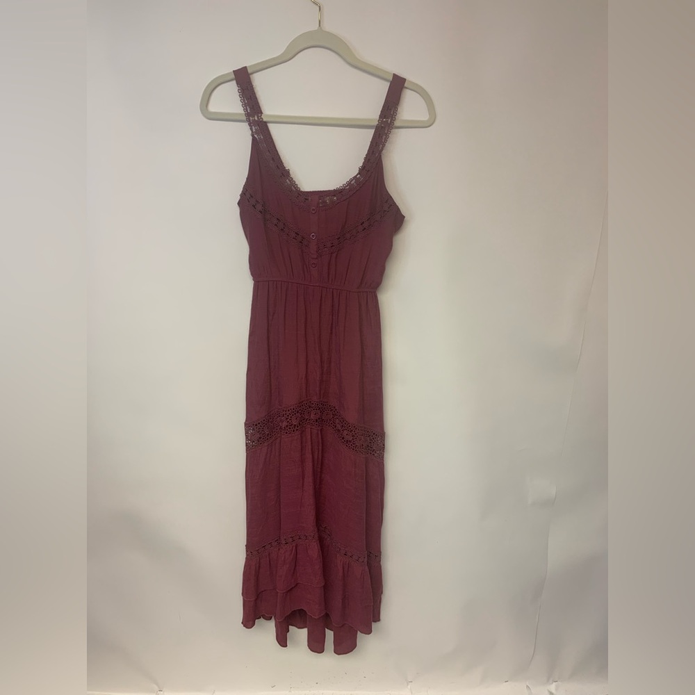 Maxi Dress Boho Whimsical Romantic Cottagecore Feminine Maroon Lace SZ Small